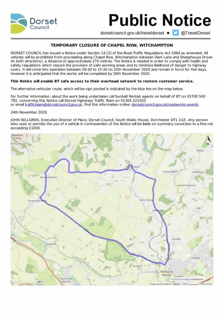 Image version of the notice including a map showing an alternative route