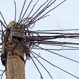 Photo of a telegraph pole and wires